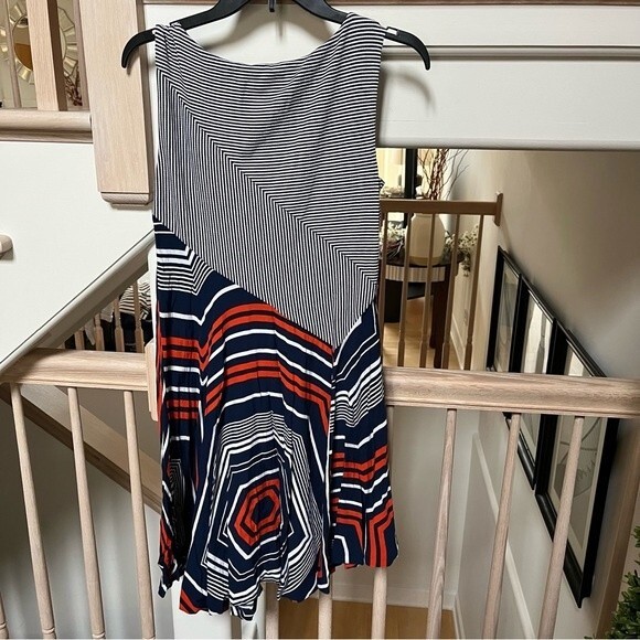 Anthropologie Maeve Cameron Striped Mixed Media Asymmetrical Dress in Black Moti - Picture 6 of 11